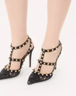 Valentino Rockstud Lace Pump With Straps 100Mm - Image 7